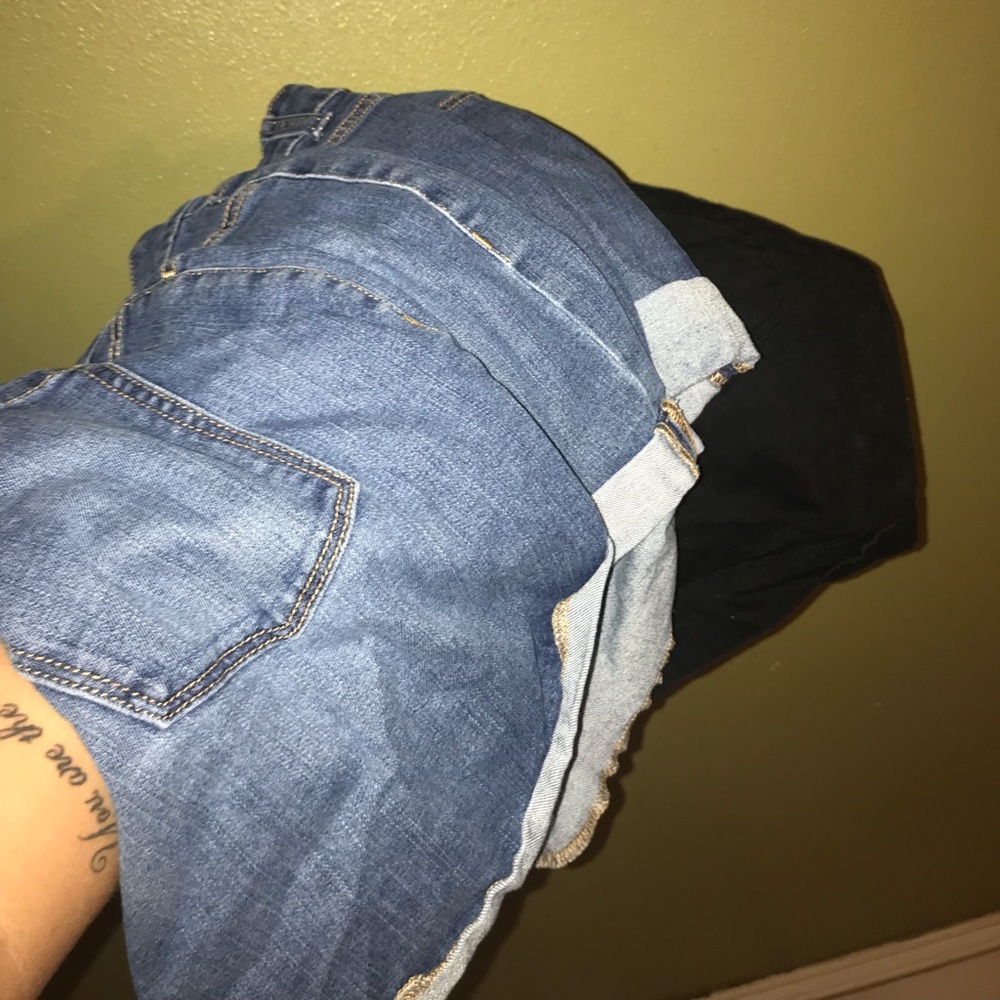 Two denim and one black forever 21 size 16 shorts.